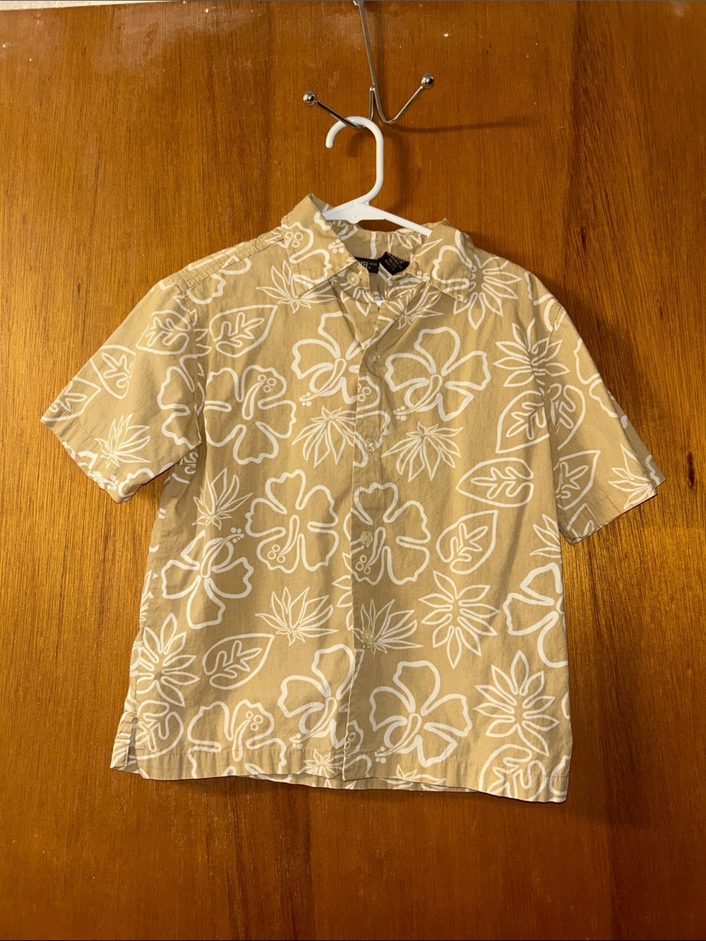 Cherokee Beige Button-Down Shirt with White Floral Print